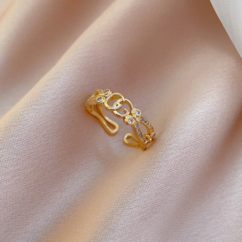 Cartoon Style Crown-Shaped Brass Ring with Real Gold Plating for Women
