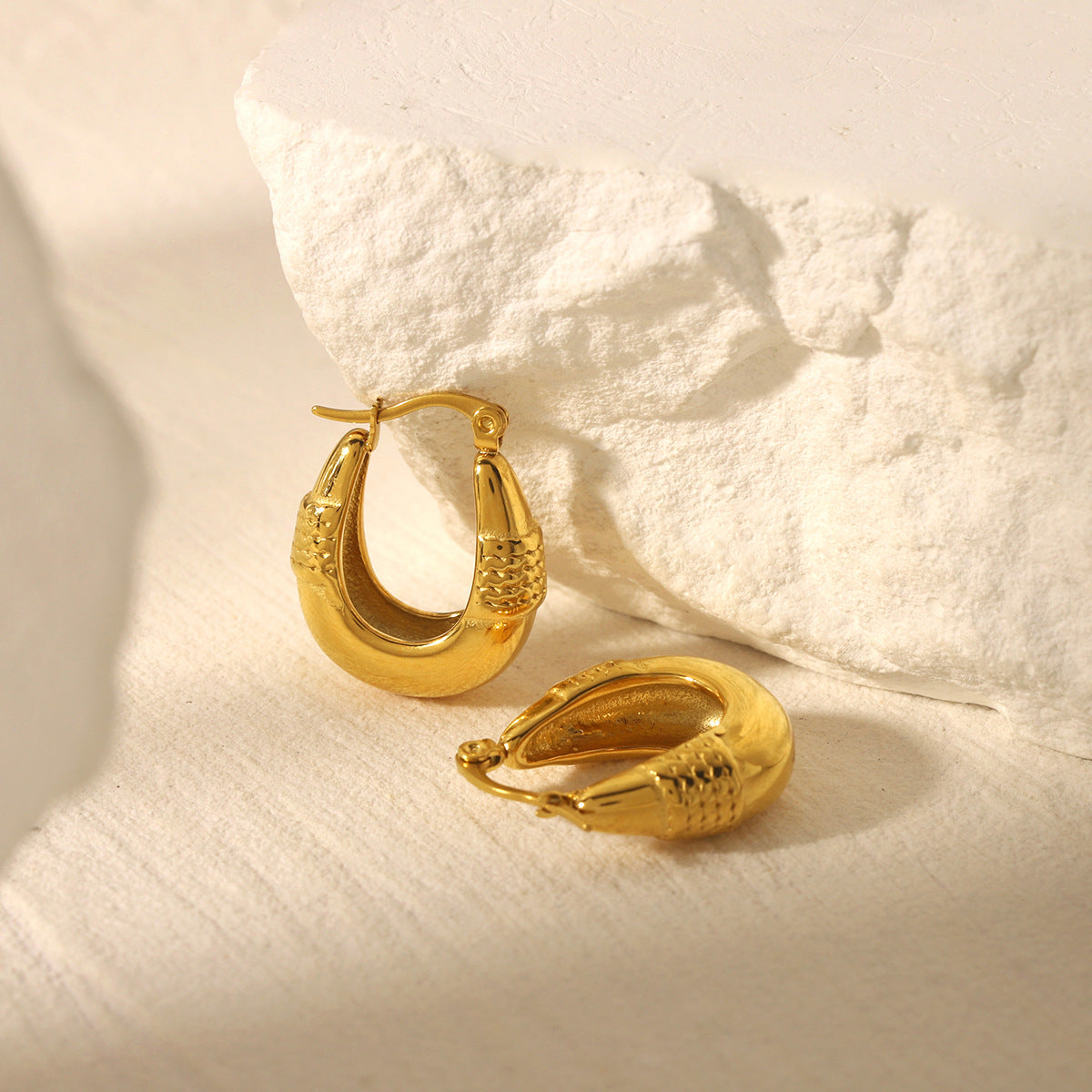 Orecchini da donna in acciaio inossidabile placcati oro 18 carati, ovali, geometrici, stile minimalista