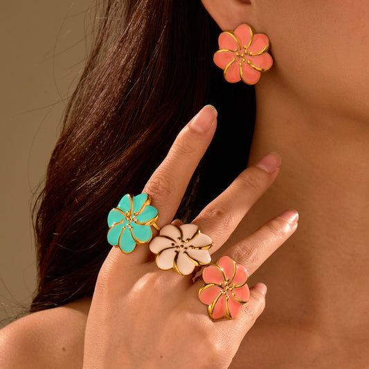Pendientes Florales Minimalistas de Acero Inoxidable con Acabado Esmaltado para Mujer Diseño Geométrico de Pétalos Joyería de Oficina de Moda