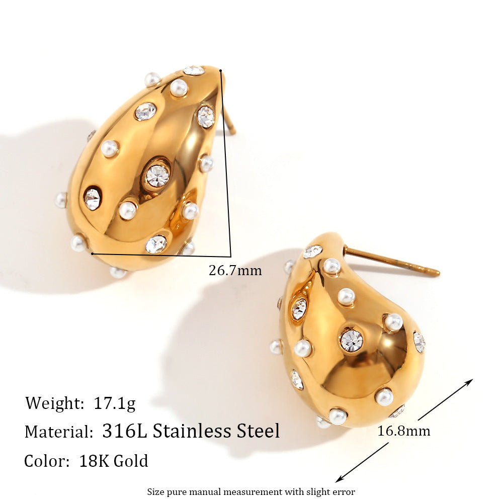 Pendientes de acero inoxidable geométricos de inspiración vintage con chapado en oro de 18 quilates, diseño colgante de lágrima texturizada y rectangular para mujer