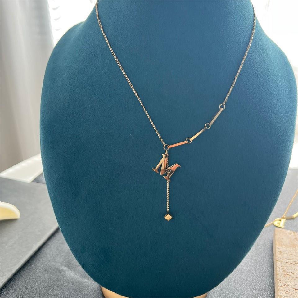 Minimalist Letter D Pendant Necklace in Titanium Steel with Real Gold Plating for Women