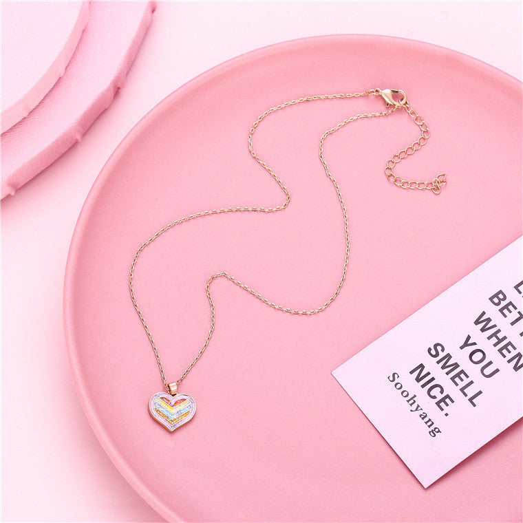 Set di collane con ciondoli a forma di orecchie di coniglio e di sorriso a forma di cuore per bambini, con finitura smaltata su catena in lega