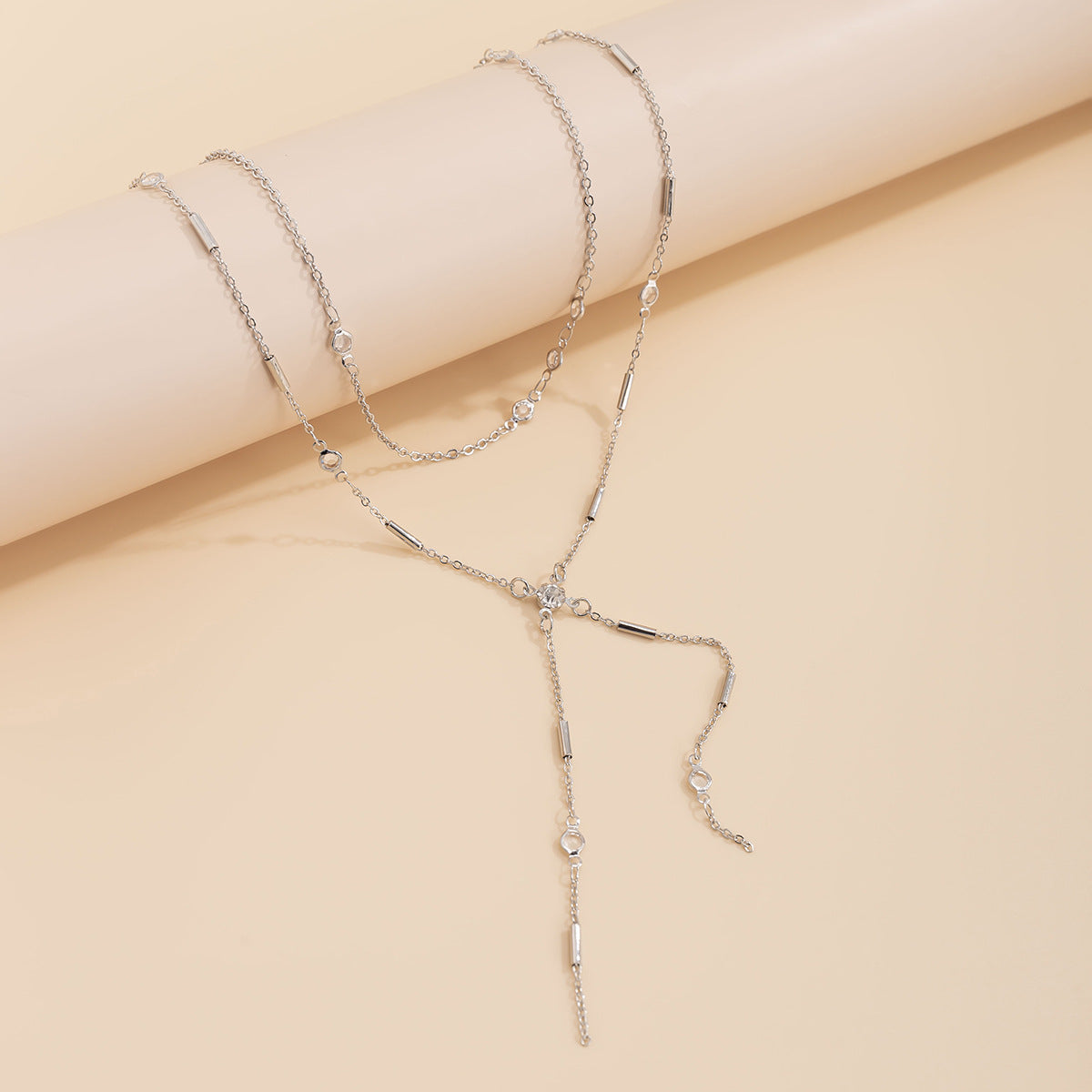 Hip-hop Casual Matte Alloy Double Layer Body Chain with Crystal Tassel Adjustable Waist Chain for Women