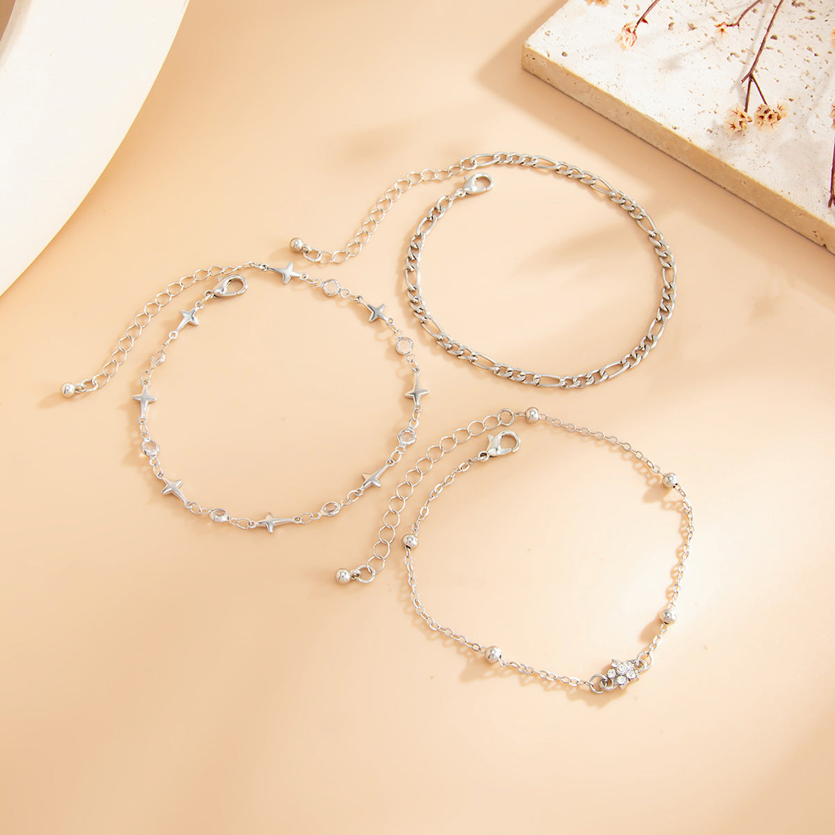 Bohemian Star Floral Rhinestone Brass Zinc Alloy Anklet for Women