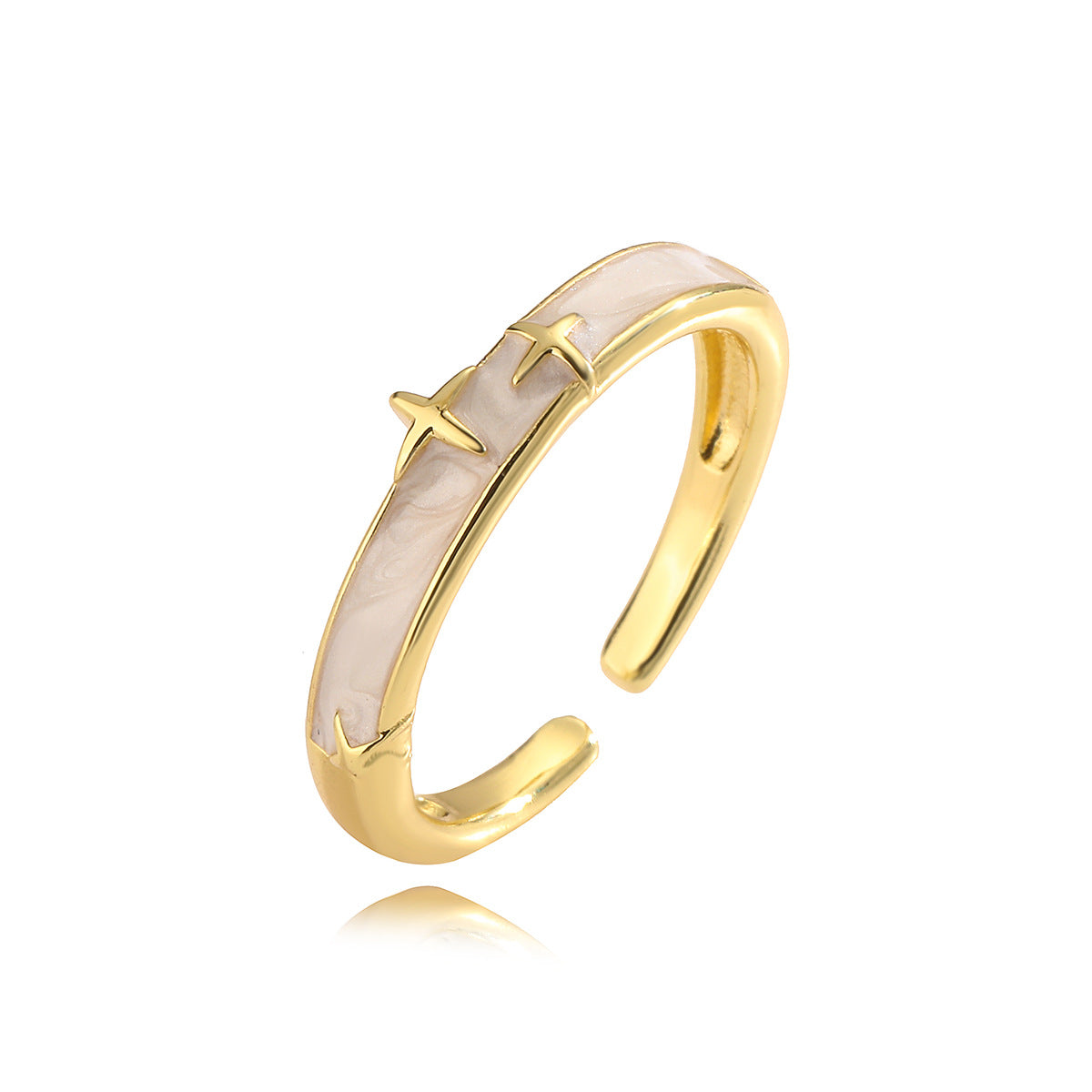 Minimalist Irregular Geometric Open Ring for Women in Copper with Gold Plating and Zircon Inlay