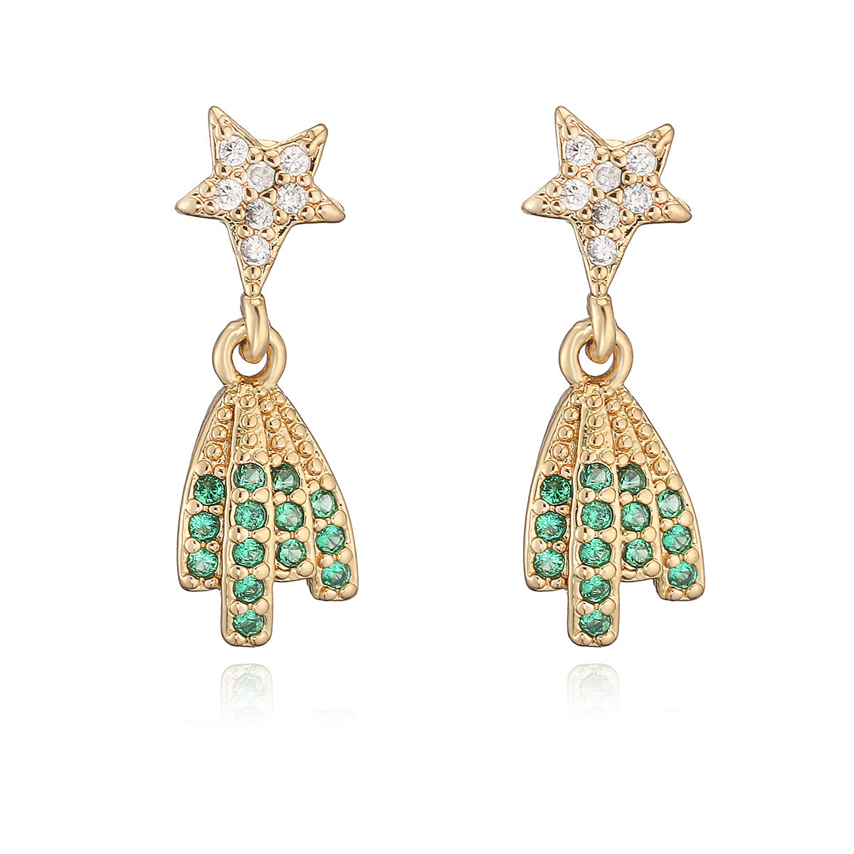 Minimalist Geometric Brass 18K Gold Plated Cubic Zirconia Inlay Stud Earrings for Women