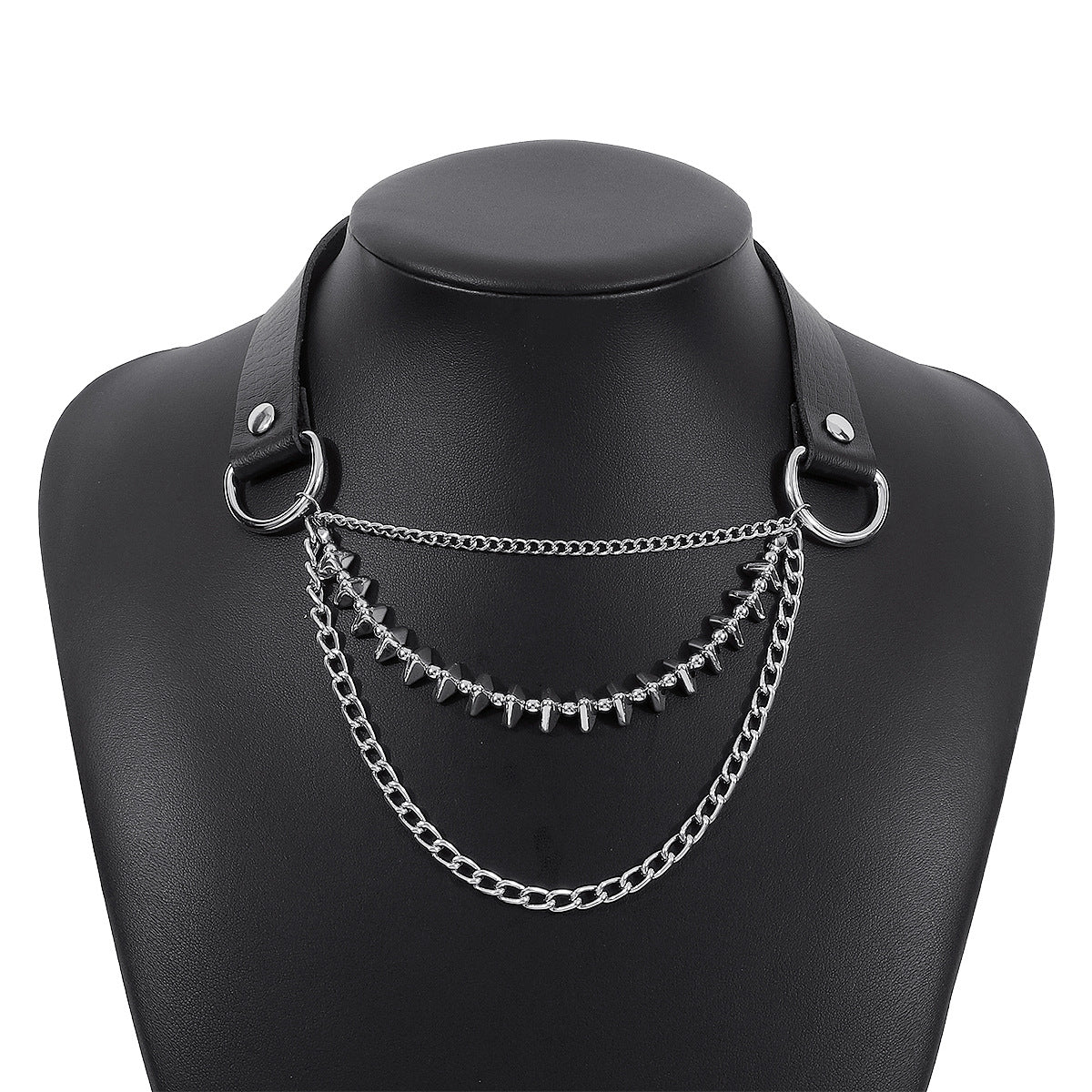 Collana girocollo in pelle geometrica minimalista spigolosa con fibbia in metallo da donna