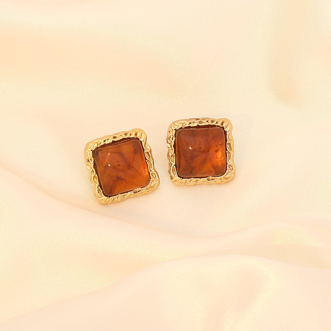Retro Geometric Square Stainless Steel Stud Earrings with Plating Finish for Women