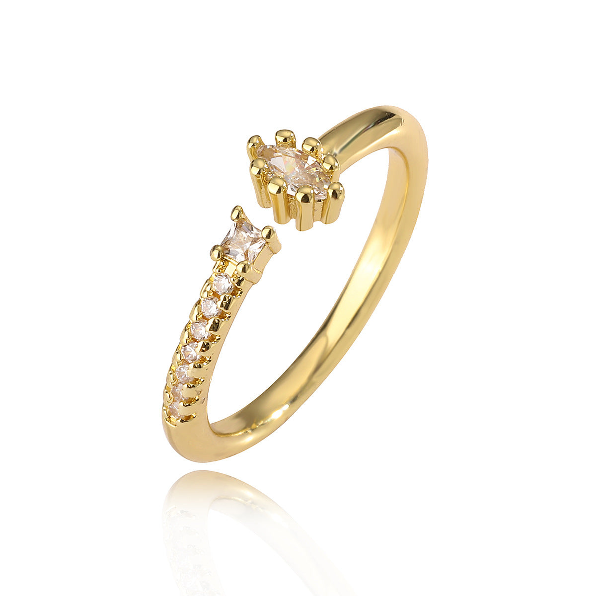 Minimalist Geometric Copper Ring for Women with Micro-Pave Zirconia Accents Adjustable Open Band