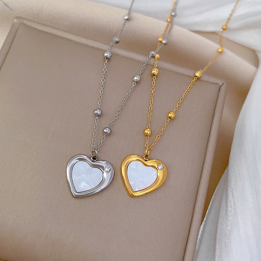 Minimalist Heart-Shaped Titanium Steel Plated Necklace with Shell Pendant for Women