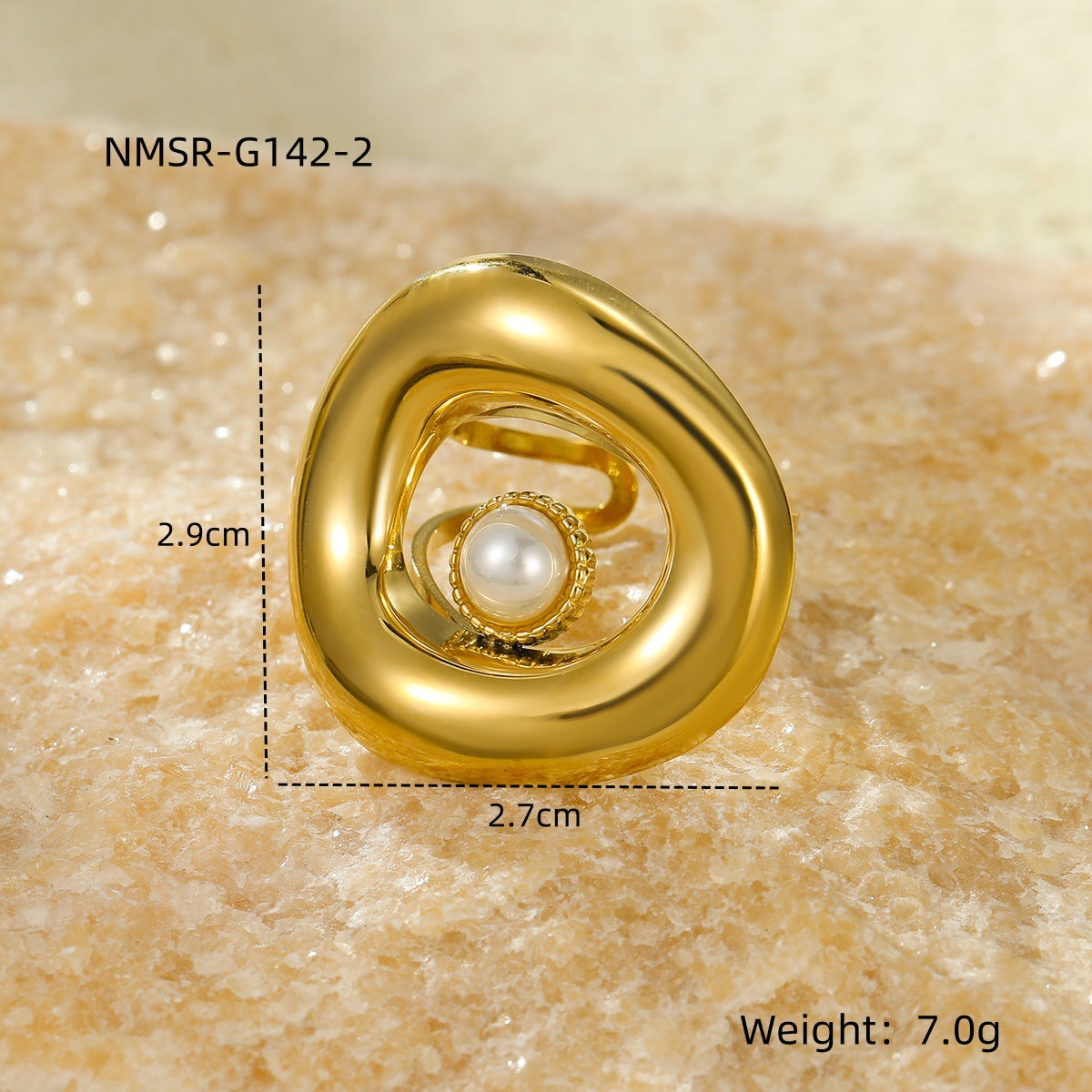 Anillo minimalista de acero de titanio geométrico con baño de oro de 18 quilates e incrustaciones de piedra natural para mujer