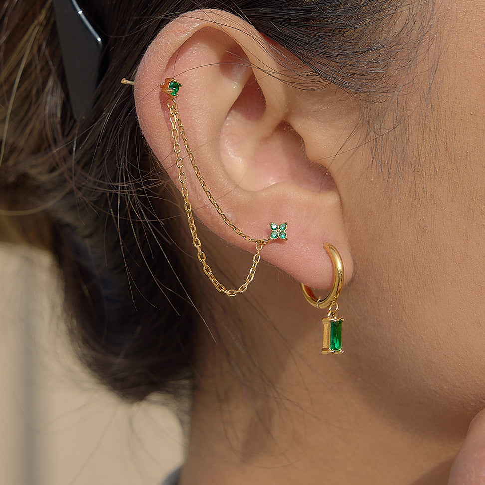Elegant Geometric Four-Leaf Clover PVD Gold Plated Stainless Steel Cubic Zirconia Earrings for Women