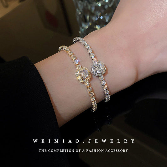 Minimalist Luxury Square Geometric Alloy Bracelet with Cubic Zirconia for Women
