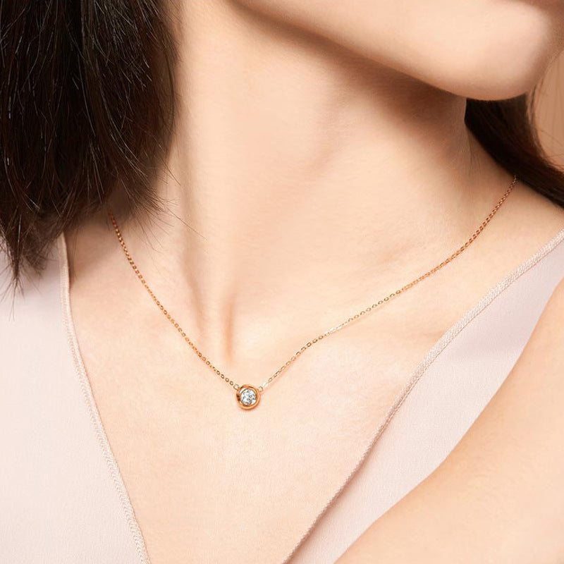 Minimalist 18K Rose Gold Plated Geometric Single Stone Bubble Pendant Necklace for Women