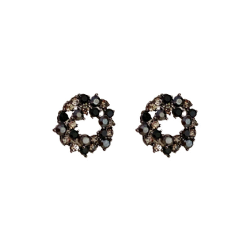 Eleganti Orecchini Rotondi Traforati con Strass Stile Francese in Rame Galvanizzato da Donna