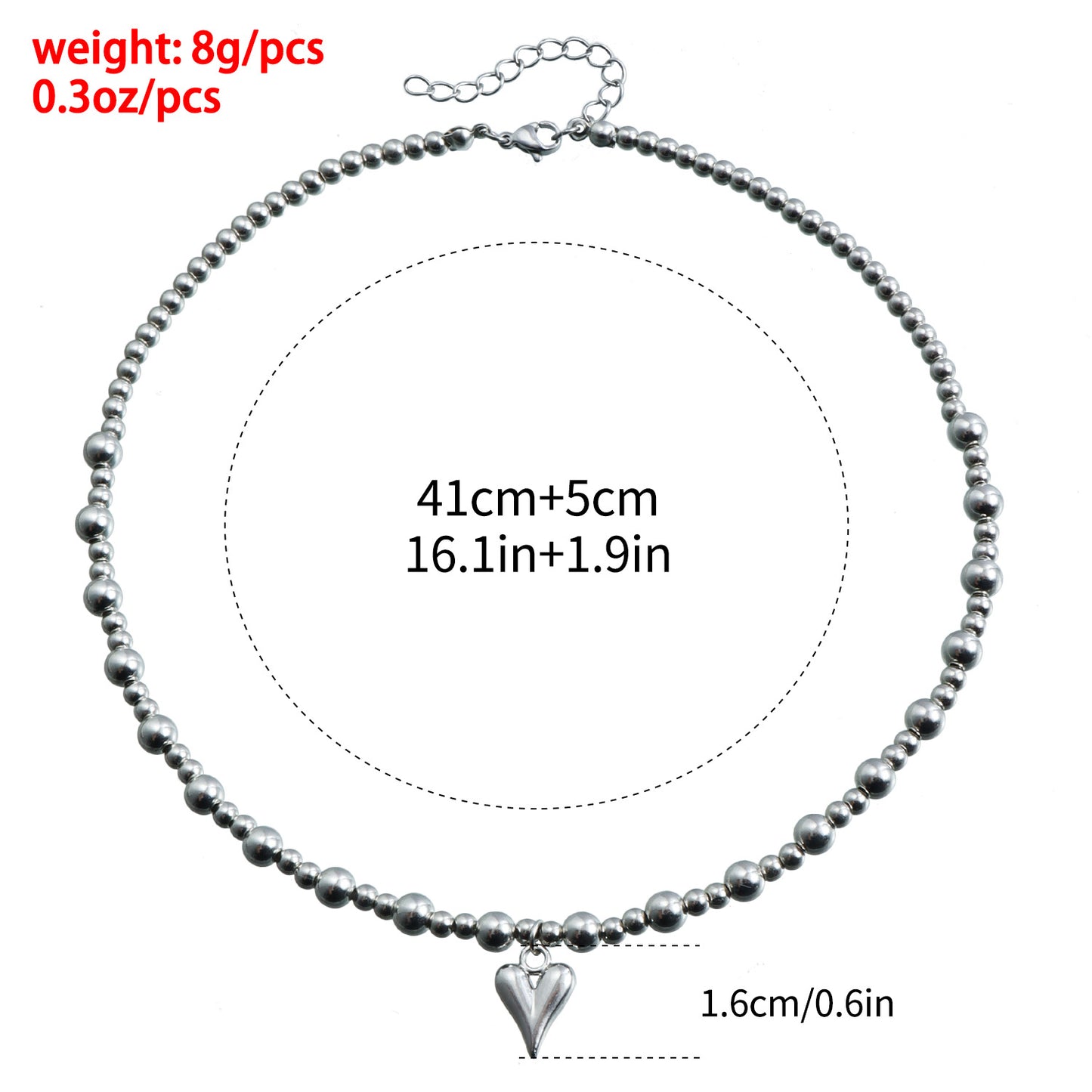Collar de Perlas Redondas con Cuentas Geométricas para Mujer con Colgante de Corazón de Aleación, Cadena de Clavícula de Moda Galvanizada