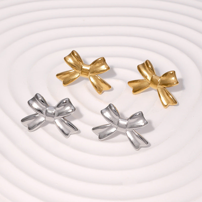 Minimalist 18K Gold Plated Stainless Steel Bow Knot Stud Earrings for Women