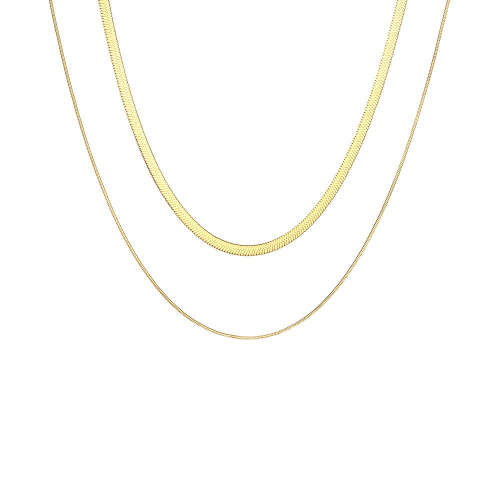 Minimalist Geometric Stainless Steel Plated 18K Gold Double Layer Thin Cord Necklace for Women
