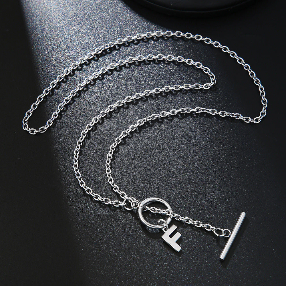 Hip-hop Streetwear Geometric Letter Titanium Steel Pendant Necklace with OT Clasp for Unisex