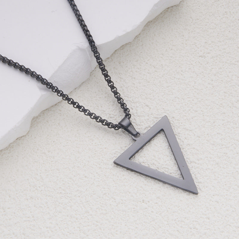 Minimalist Geometric Triangle Pendant Necklace for Men and Boys in Polished Stainless Steel with Ball Chain