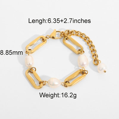 Sweet Geometric Round Pearl Plated Stainless Steel Bracelet for Women