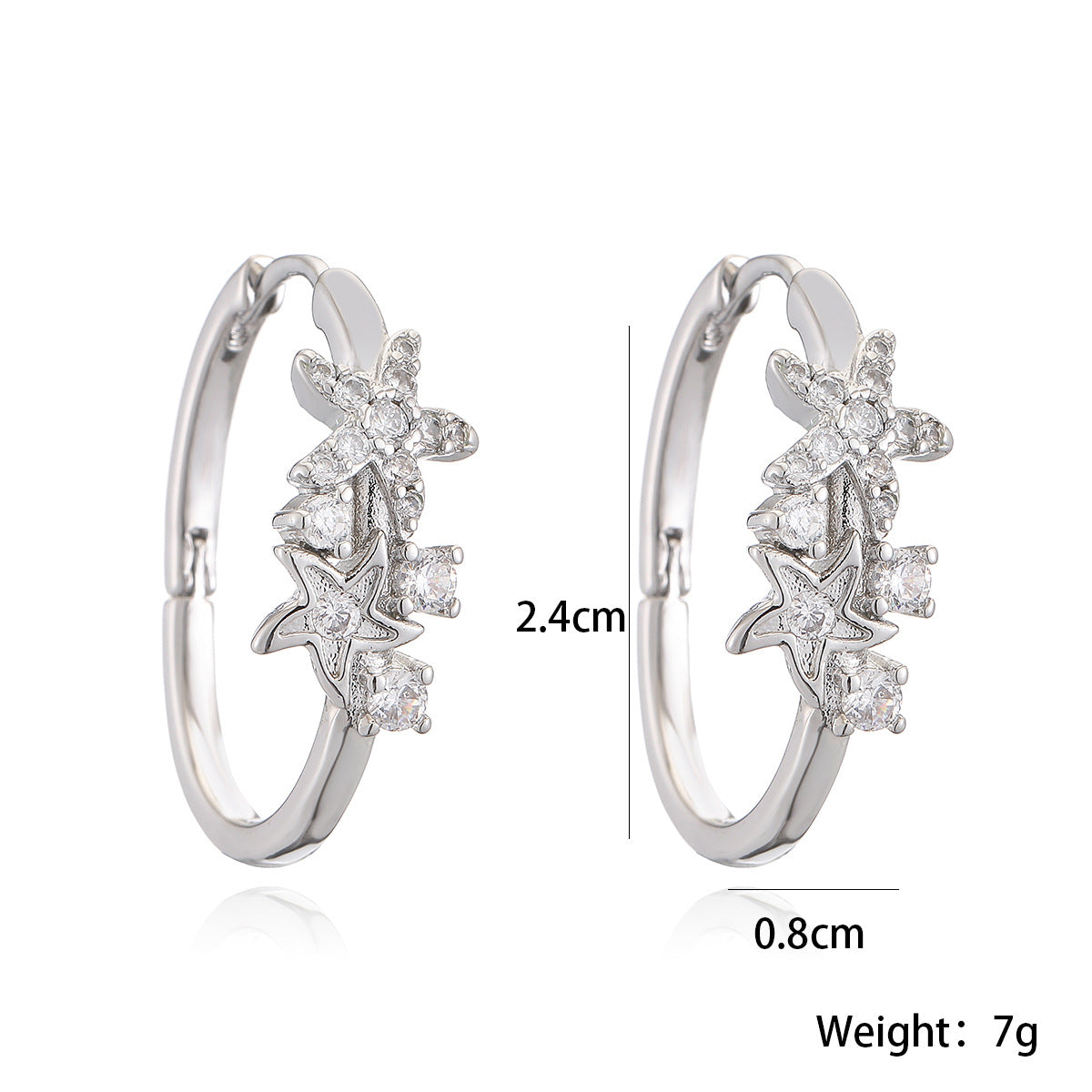 Minimalist Starfish-Shaped Copper Earrings with 18K Gold Plating and Micro-Paved Zirconia for Women