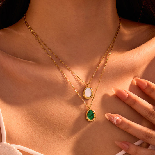 Minimalist Geometric Pendant Necklace for Women in Stainless Steel with Gold Plating, Lightweight Clavicle Chain