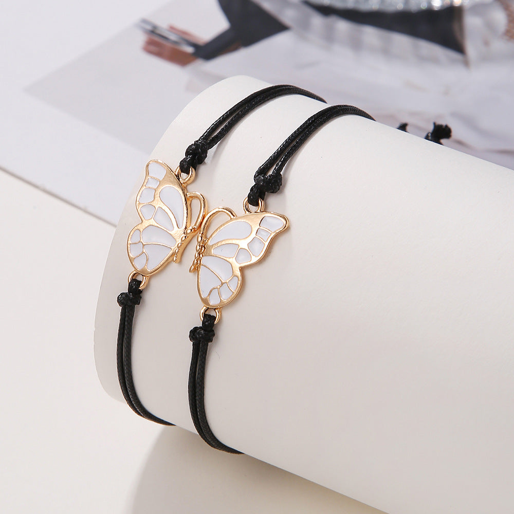Minimalist Geometric Butterfly Drip Oil Alloy Bracelet Set for Women