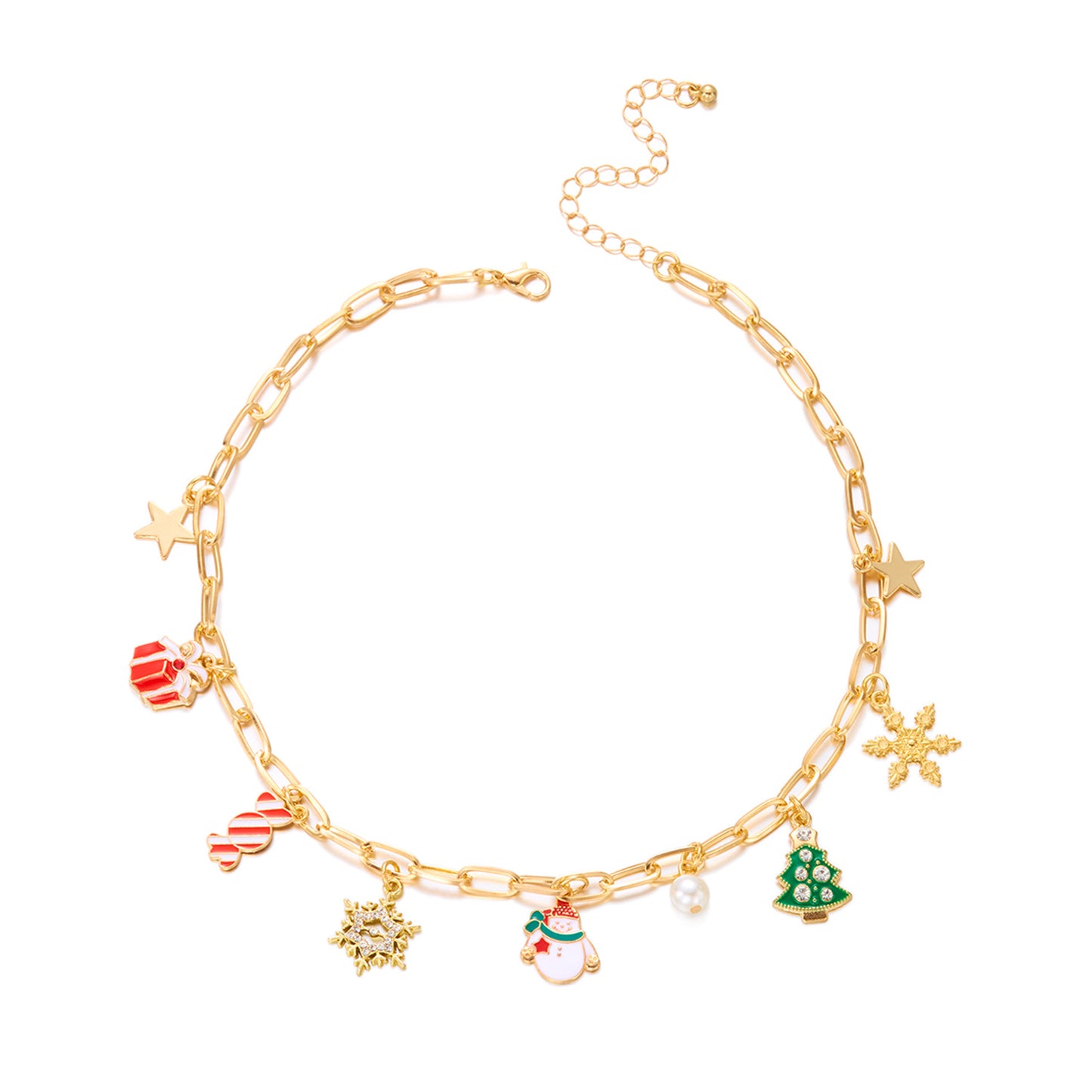 Set collana e orecchini a pendente con albero di Natale vintage a forma di fiocco di neve e Babbo Natale in lega di zinco con finitura placcata per donna