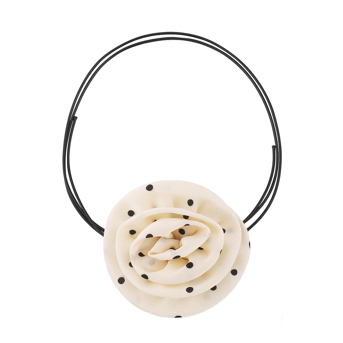 Gargantilla Floral de Rosa Dulce con Colgante de Tela Satinada de Lunares y Detalle de Lazo Anudado para Mujer