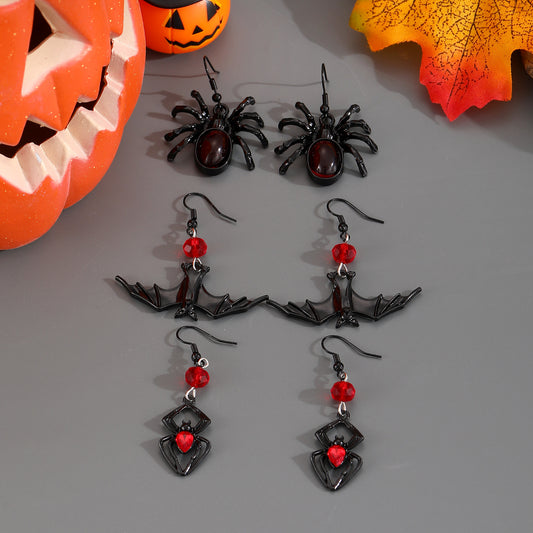 Orecchini pendenti da donna pipistrello e ragno in stile gotico, in lega di zinco galvanizzata, orecchini di tendenza scuri per Halloween