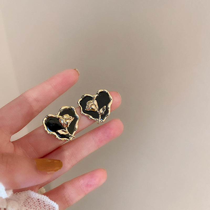 Vintage Geometric Earrings with Enamel Finish in Copper Base and Steel Posts for Women