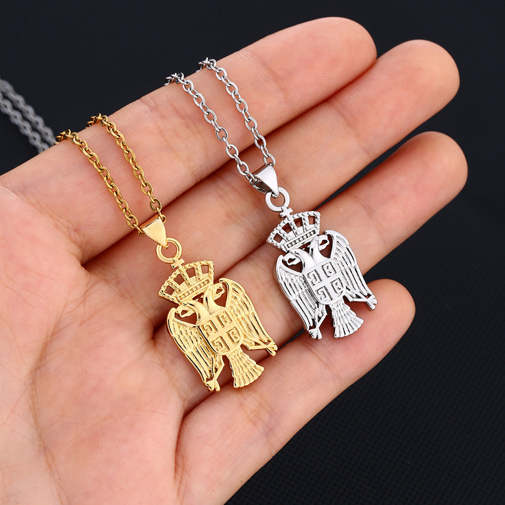 Collana Pendente Aquila alla Moda in Acciaio Inossidabile con Intarsio in Rame e Finitura Galvanizzata, a Forma di Animale, Catena O, Design Unisex