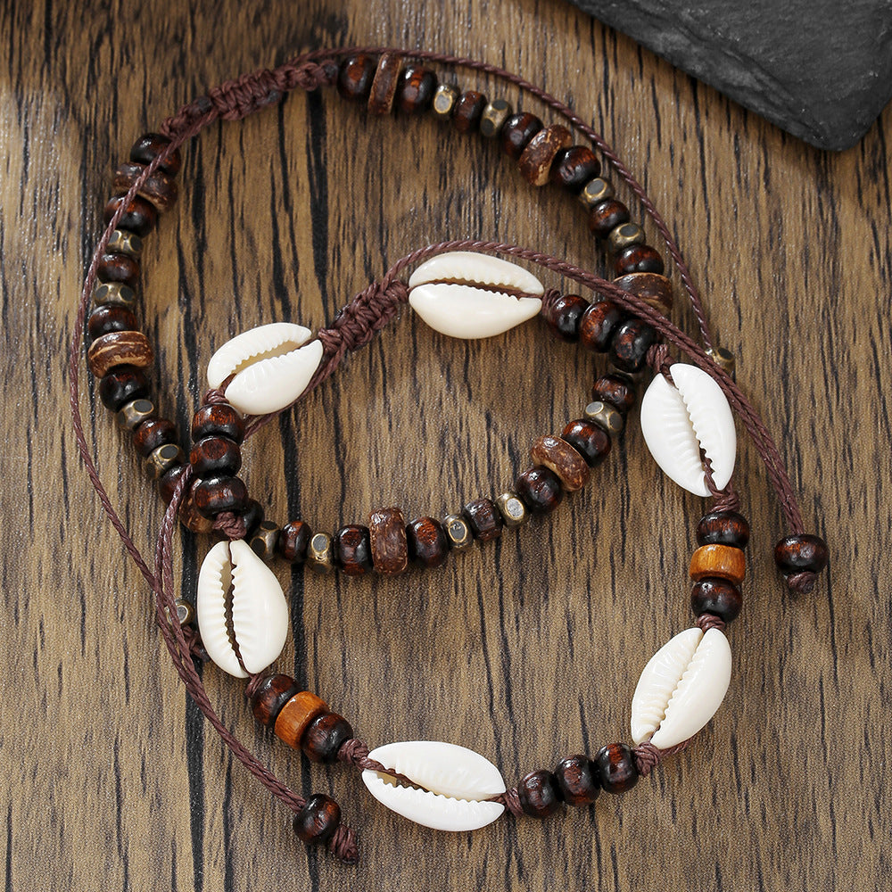 Men's Casual Double Layer Leather Bracelet with Geometric Skull Wood Beads and Turquoise