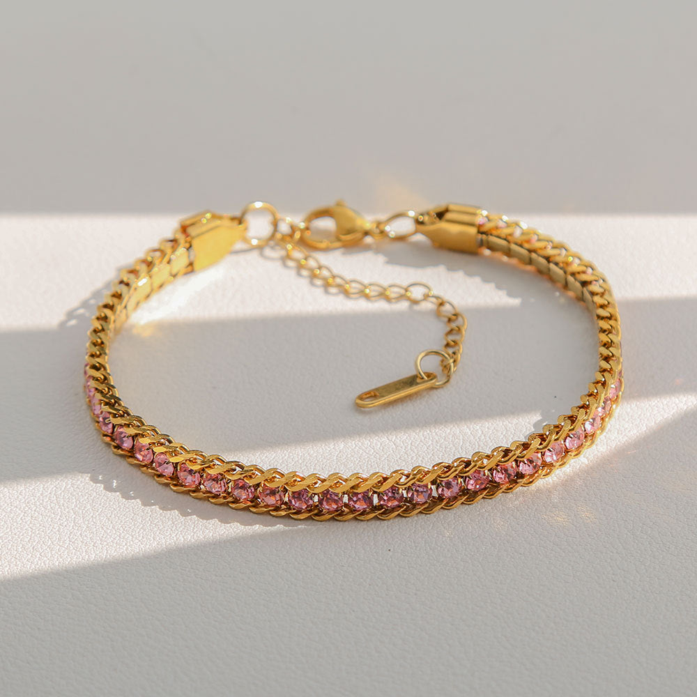 Minimalist U-Shaped Titanium Steel Bracelet for Women with Rhinestone Inlay and Plated Finish