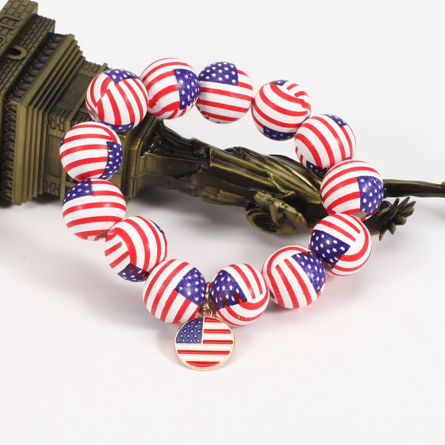 Unisex Wood Beaded Bracelet with Cartoon Pattern