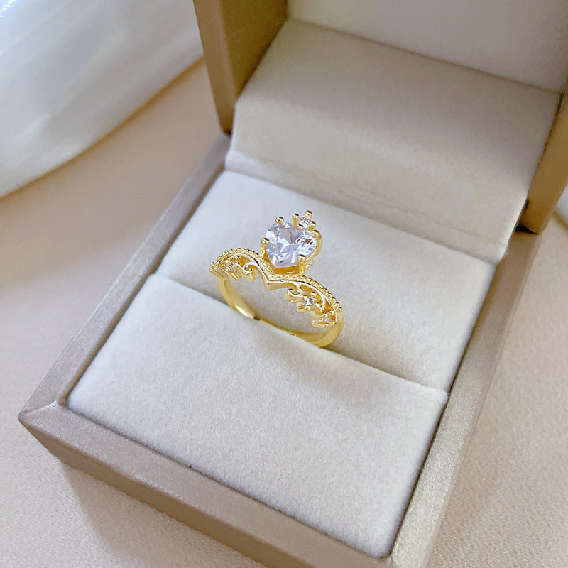 Anello Kawaii Fresco e Dolce Corona a Cuore in Ottone Placcato Fascia Regolabile