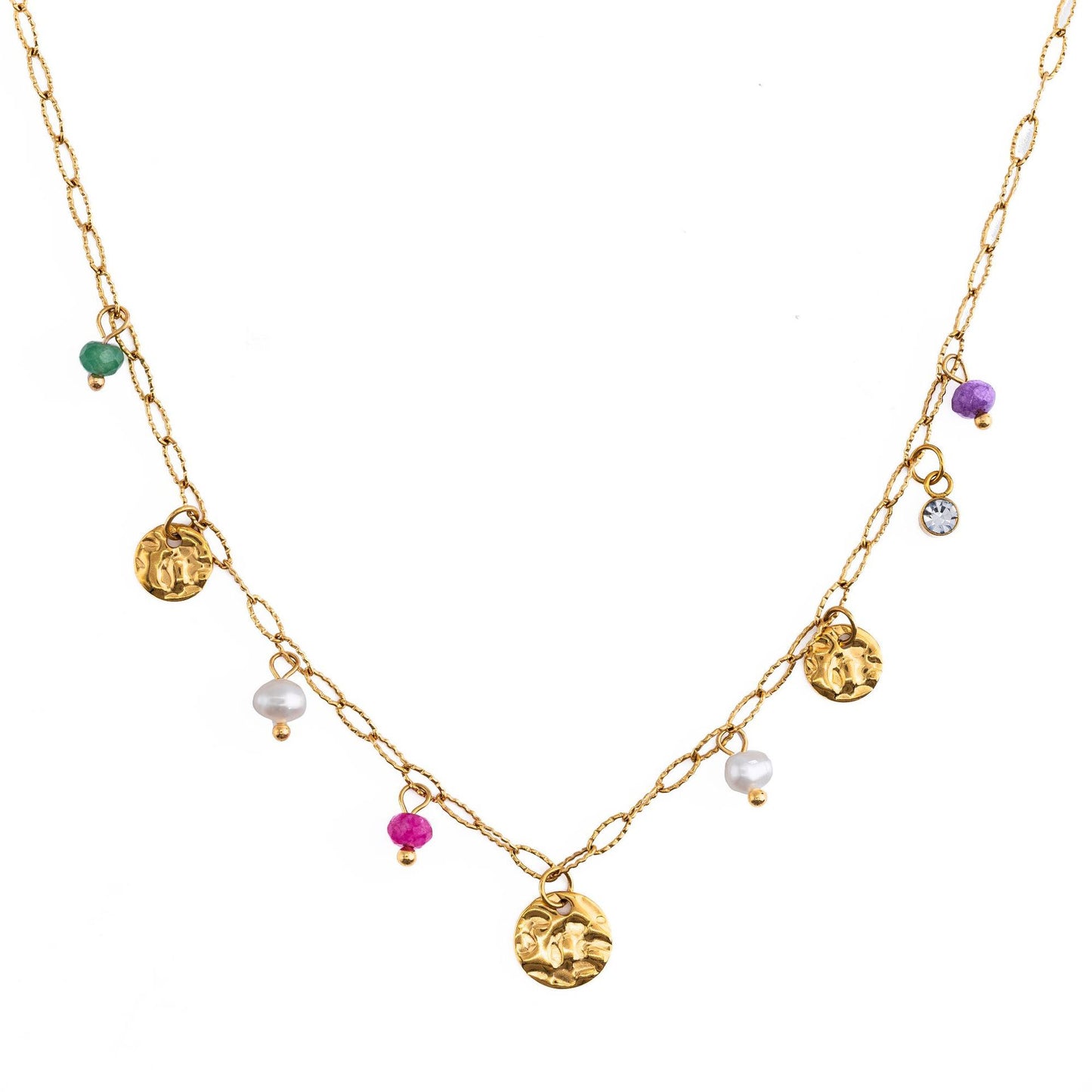 Collana da donna minimalista con pendente di perle e zirconi in acciaio inossidabile con finitura placcata