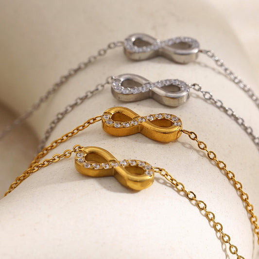 Minimalist Casual 18K Gold Plated Stainless Steel Geometric Letter Rhinestone Necklace for Women