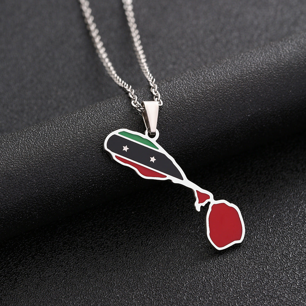 Collana con Pendente Mappa Geometrica in Acciaio Inossidabile con Ciondolo in Acciaio al Titanio e Finitura Elettrodeposita per Abbigliamento Casual Unisex