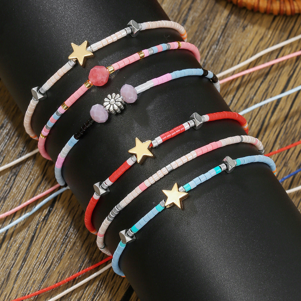 Minimalist Bohemian Colorful Star Glass Beads Bracelet for Women