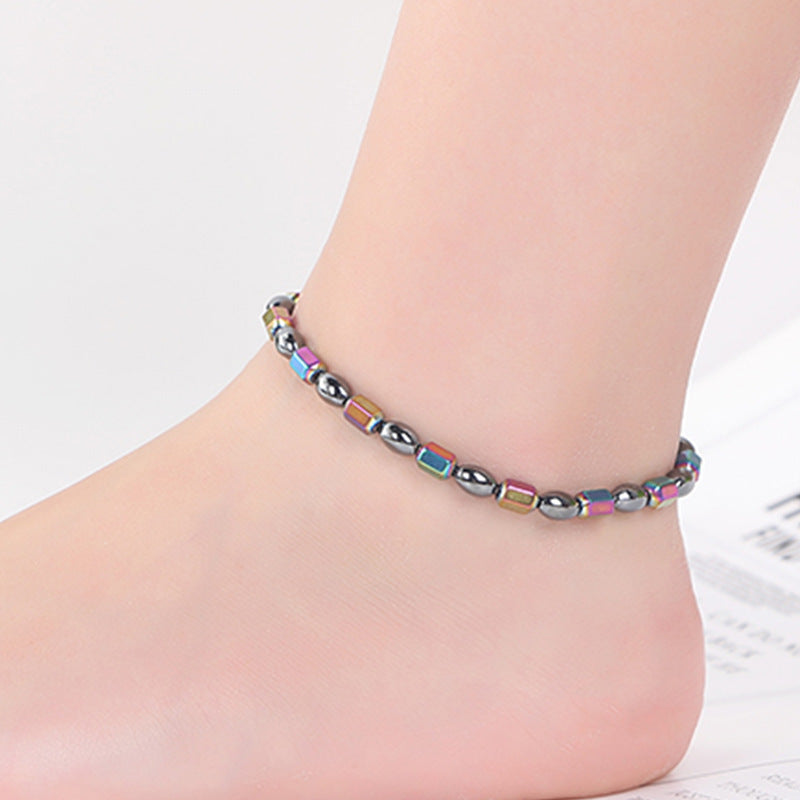 Minimalist Geometric Magnetic Material Beaded Anklet for Women and Couples