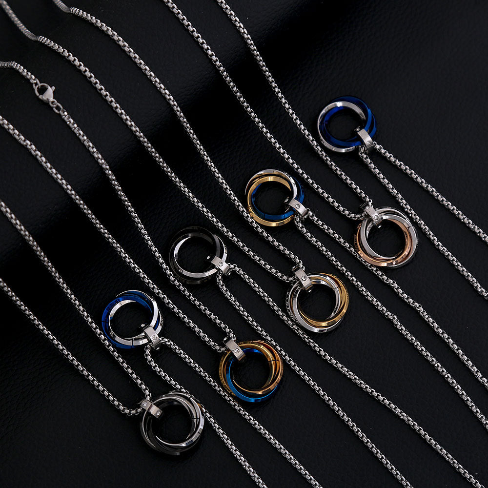 Collar Minimalista de Acero de Titanio Geométrico con Acabado Pulido para Hombre y Mujer con Colgante de Cadena O