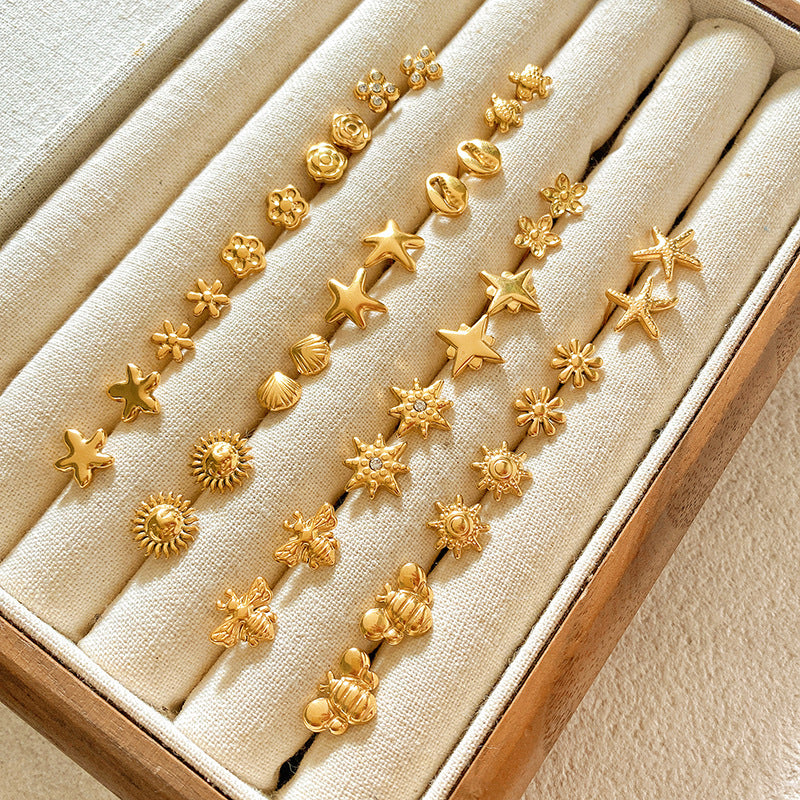 Sweet Star Brass Plated Stud Earrings for Women