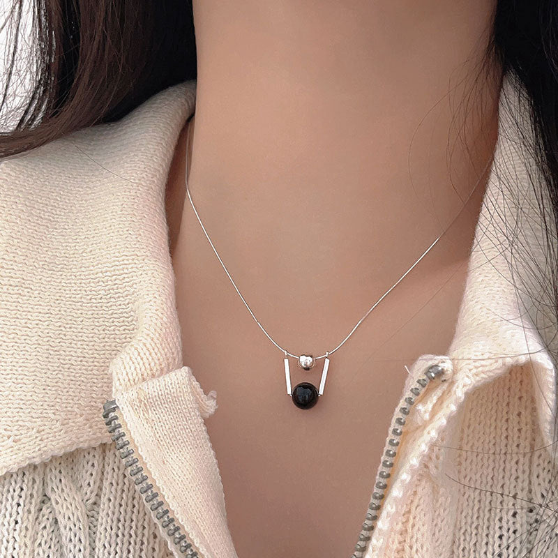 Collana con ciondolo in onice nero geometrico in argento sterling 925, gioielli minimalisti da donna