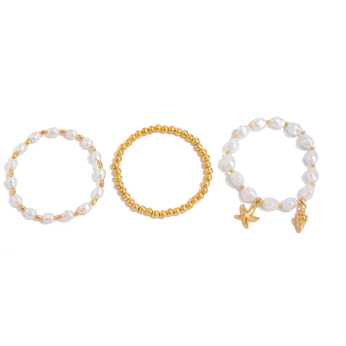 Pulsera Bohemia con Perlas Electrochapadas en Forma de Estrella con Concha y Colgante de Estrella para Mujer