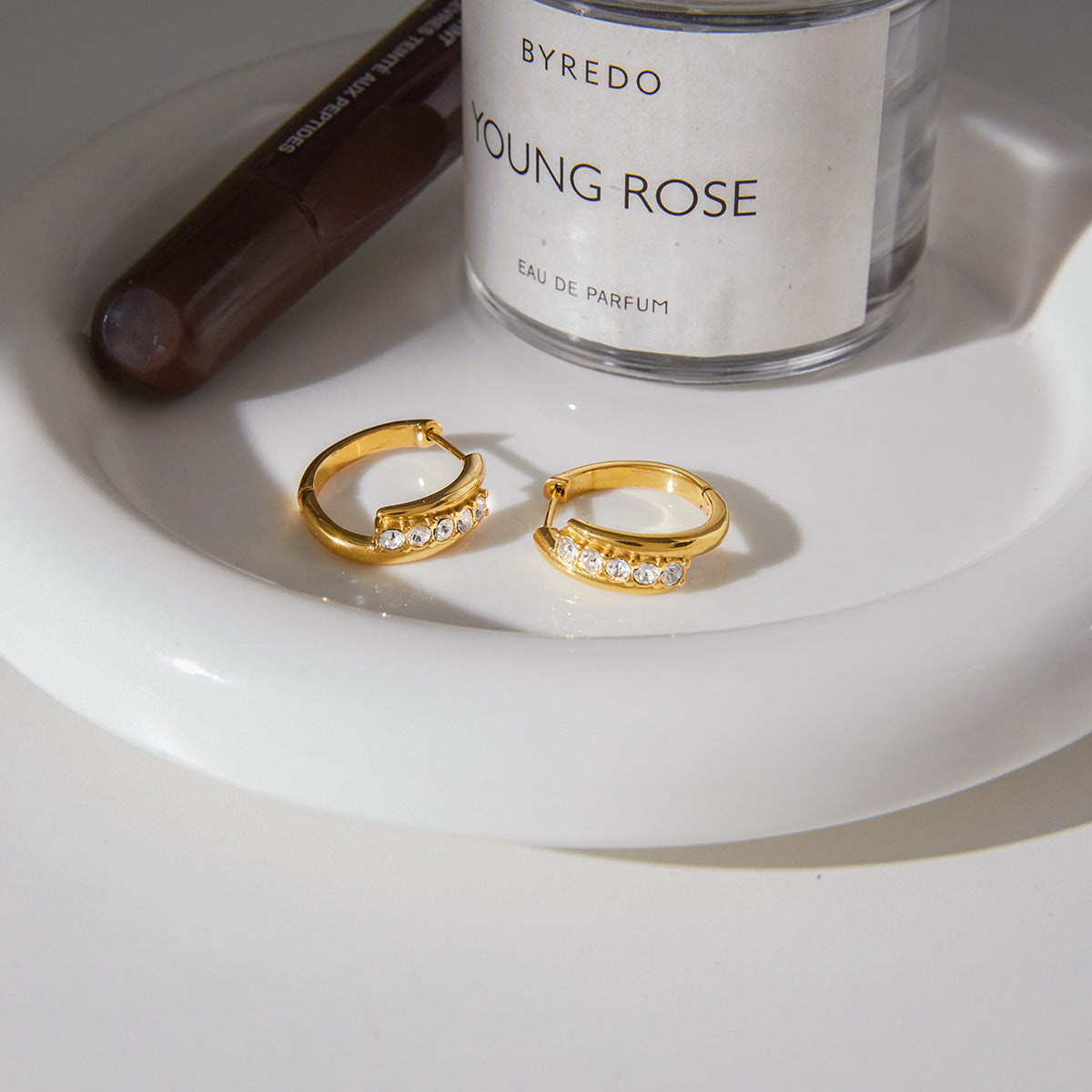 Elegant Geometric Stainless Steel Plated Rhinestone Hoop Earrings for Women
