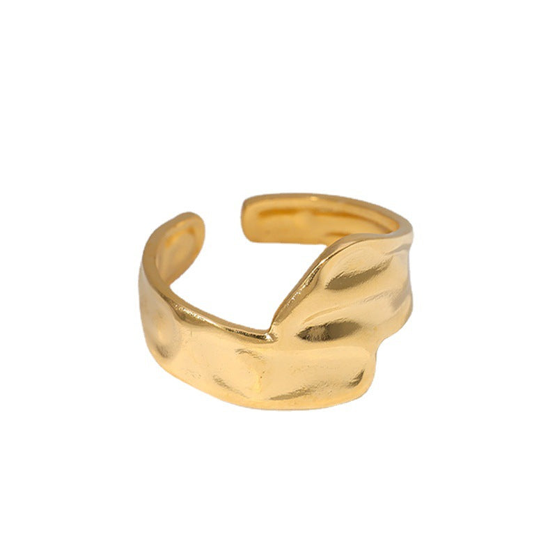 Anello irregolare geometrico in acciaio al titanio per donna con finitura placcata, moda minimalista, fascia regolabile