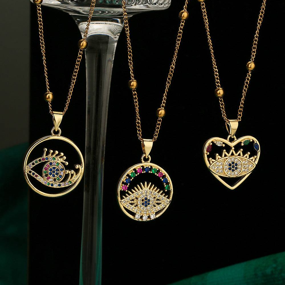 Geometric Evil Eye Pendant Necklace for Women in Copper with Real Gold Plating and Zircon Inlay