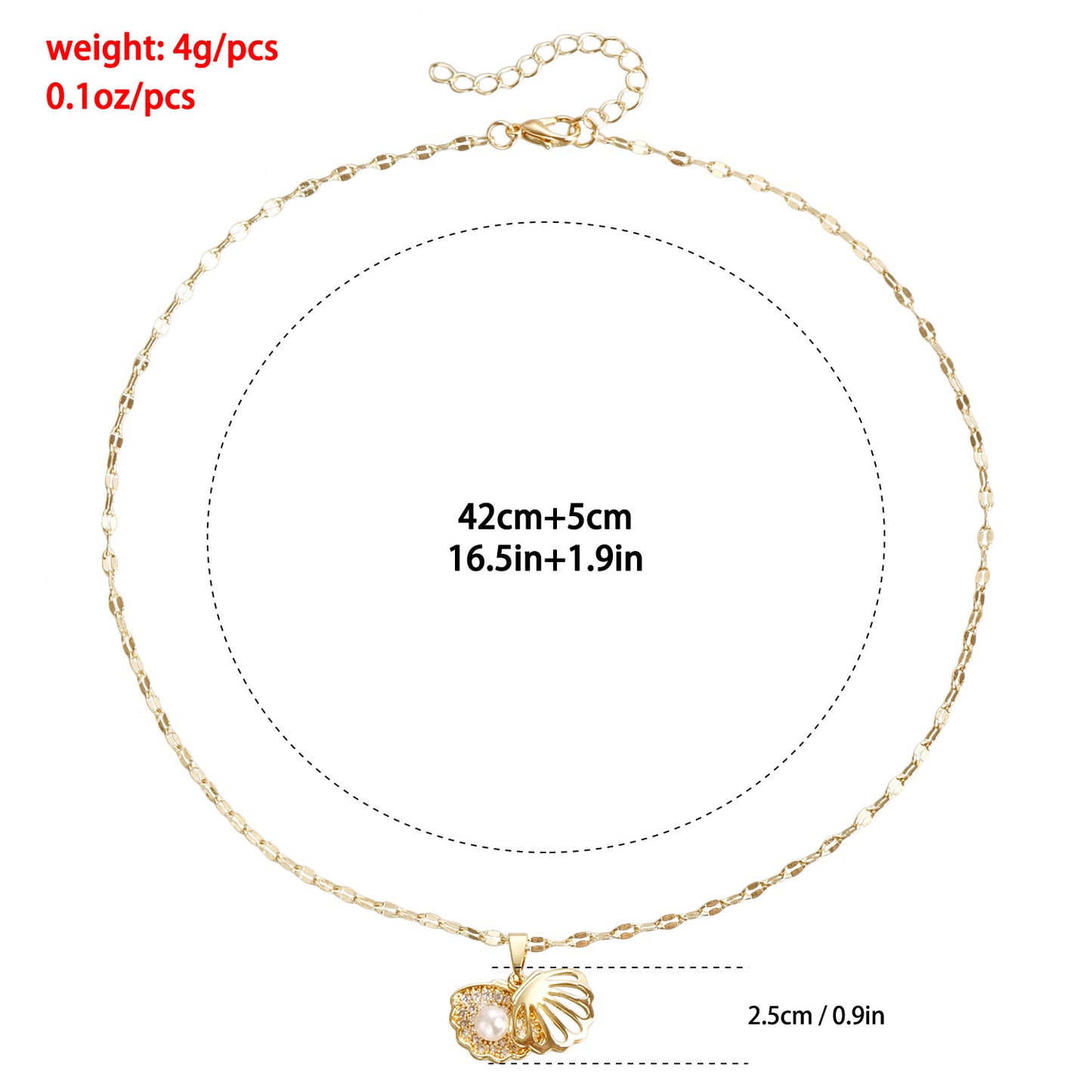 Fashionable Geometric Copper Plated Shell Pendant Necklace for Women with Simulated Pearl Accents and Delicate Collarbone Chain